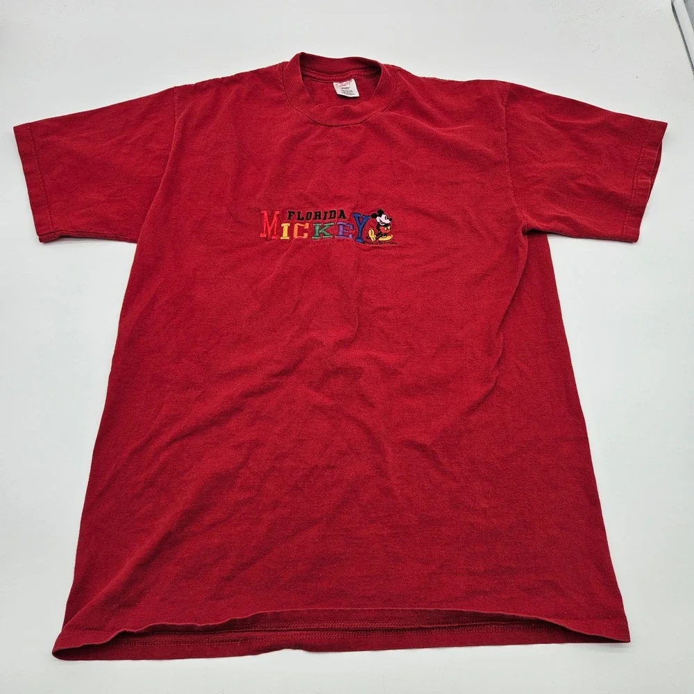 Vintage Sherrys Best Florida Mickey Mouse Embroidered Graphic T Shirt Red Large